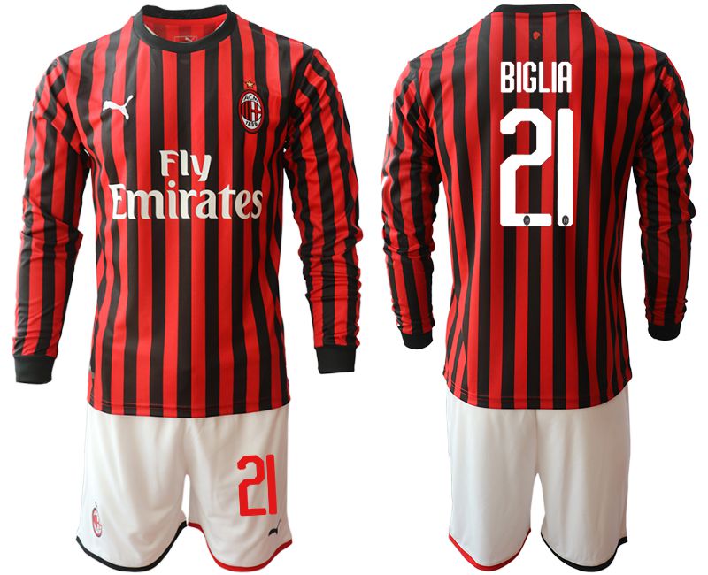 Men 2019-2020 club AC milan home long sleeve #21 red Soccer Jerseys->ac milan jersey->Soccer Club Jersey